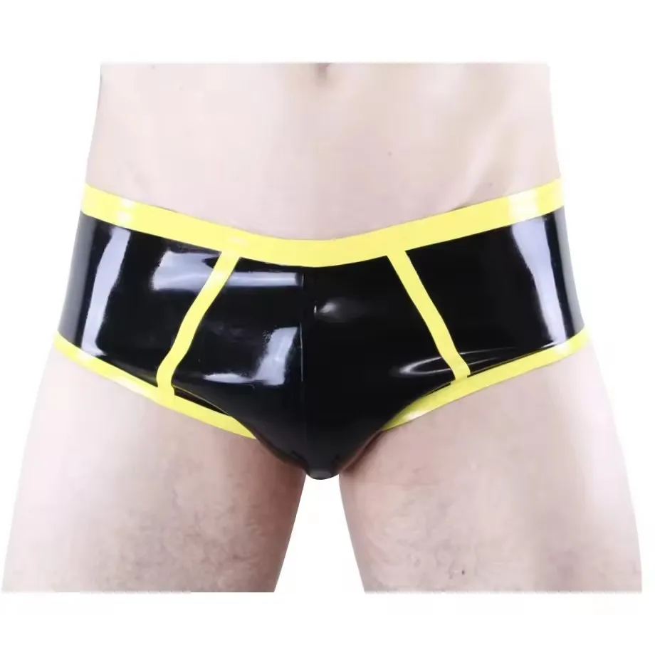 

Natural Latex Men Sexy Briefs Green with Black Trims Rubber Fetish Panties Boxer Shorts Handmade