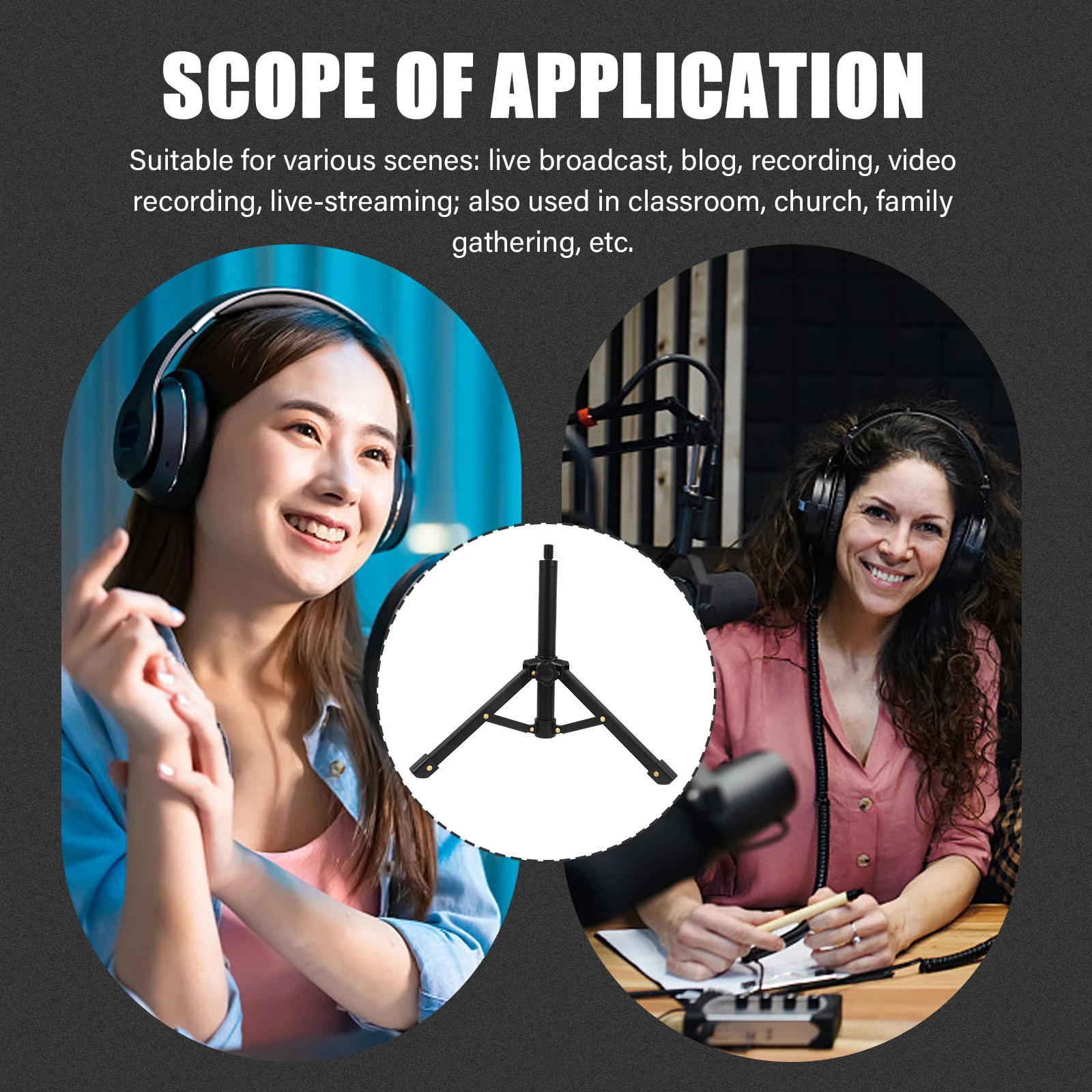 

Foldable Desktop Microphone Metal Alloy Mic Stand For Desk Adjustable Stable Non-Slip Live Broadcast Studio Stage Use Mic Tripod