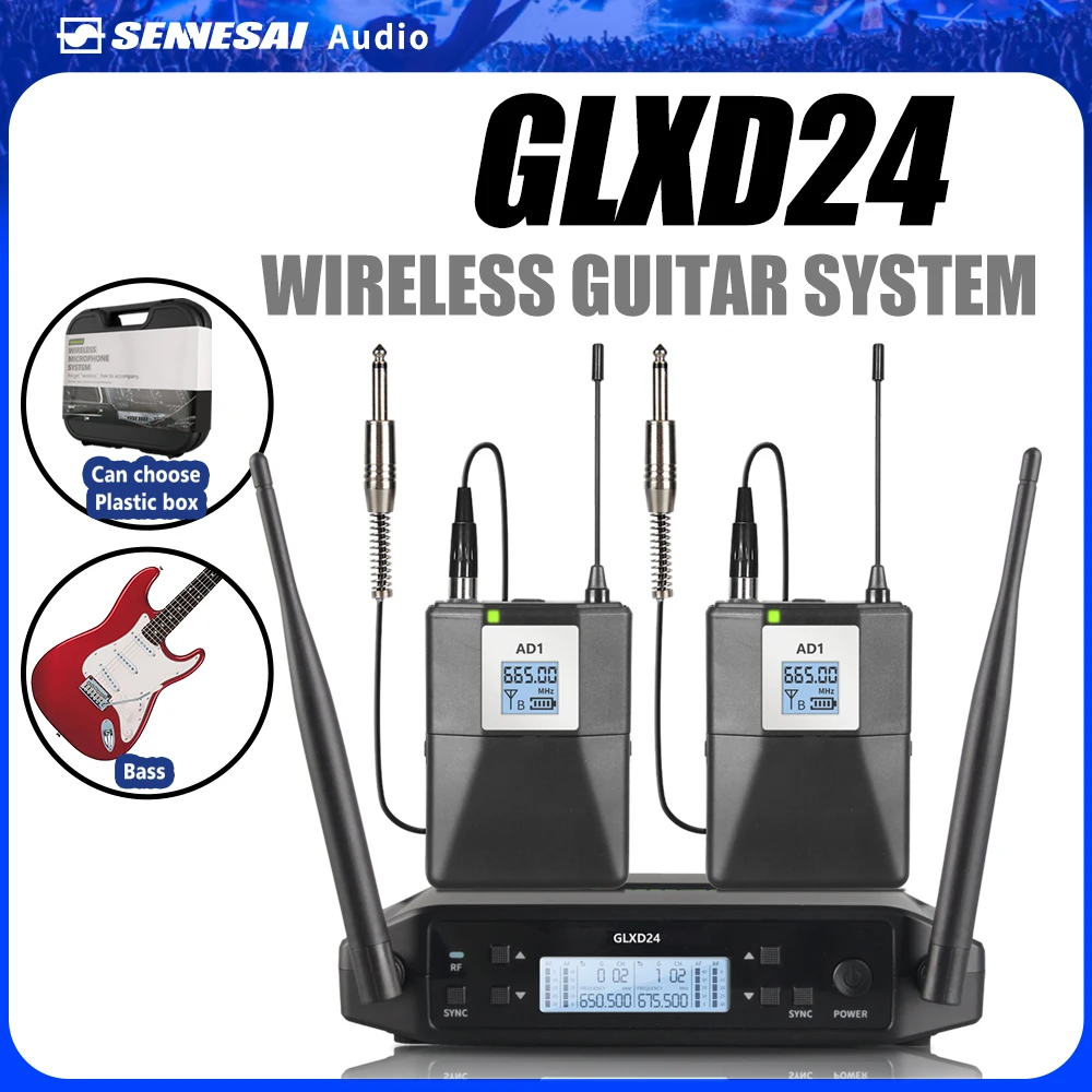 Top Quality！GLXD24 Professional UHF Guitar Wireless System Transmitter And Receiver For Electronic Organ ,600-699mhz 2 Channel