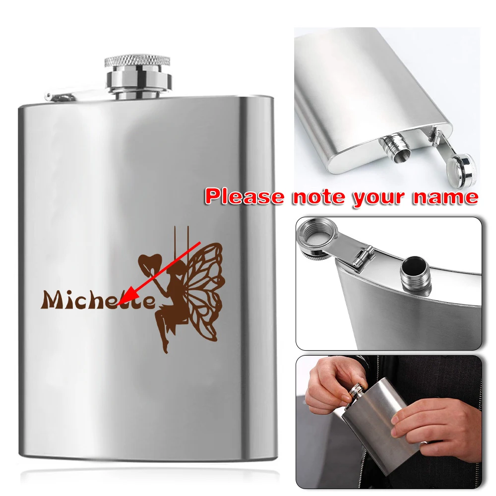 

Customized Name 8oz Metal Wine Pot Stainless Steel Liquor Bottle Hip Flask Leakproof Pocket Drinker Outdoor Camping Flagon DIY