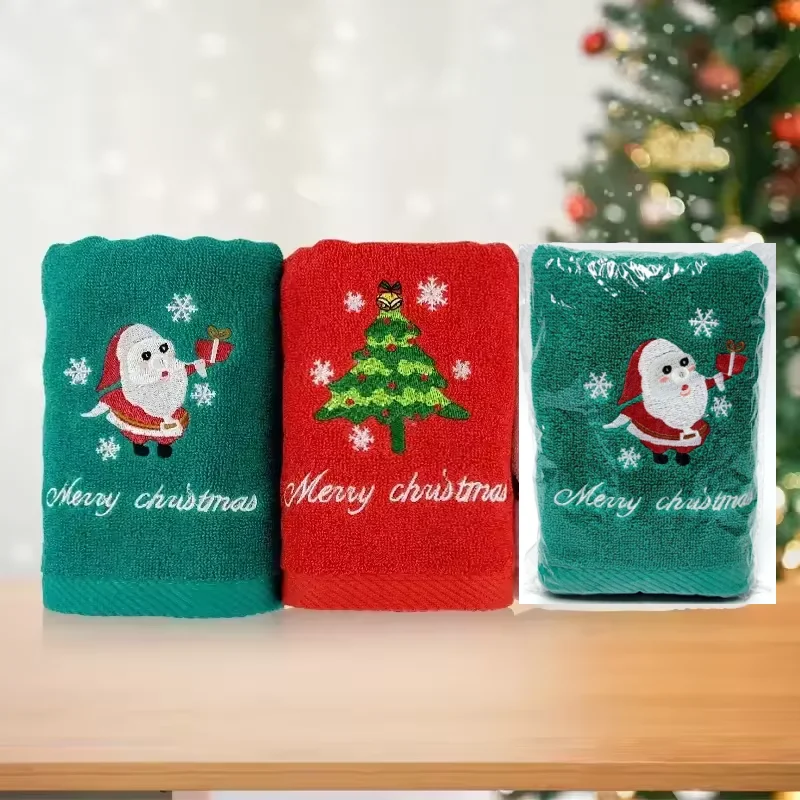 New Xmas Gift Box Towel Christmas Decor Red Santa Claus New Year Gift Home Bathroom Washing Hand Face Towel Cloth Man Woman