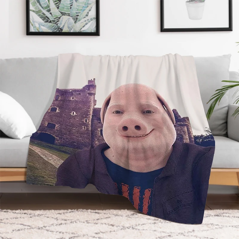 

Soft Plaid With Print John Pork Smiling Throw Blanket Portable Bed Blankets for Decorative Sofa Plead Cover Catnap King Lid Knee
