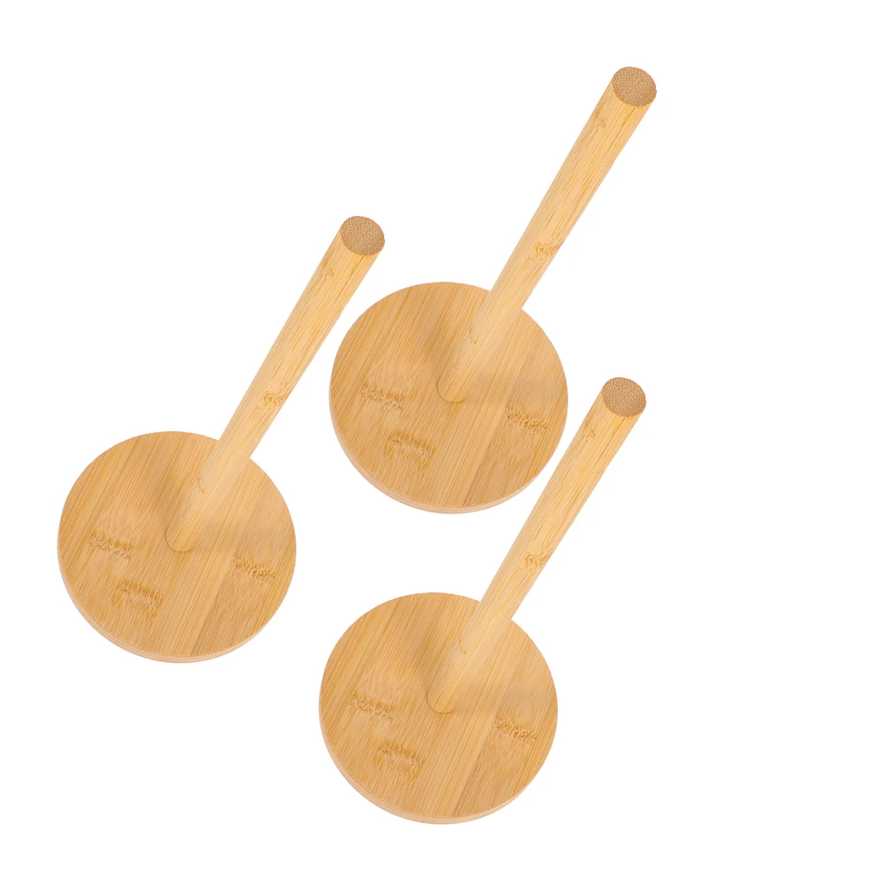 

3pcs Kitchen Paper Towel Holder Bamboo Light Brown Toilet Roll Stand Dispenser Upright Design Multiple Rolls Storage