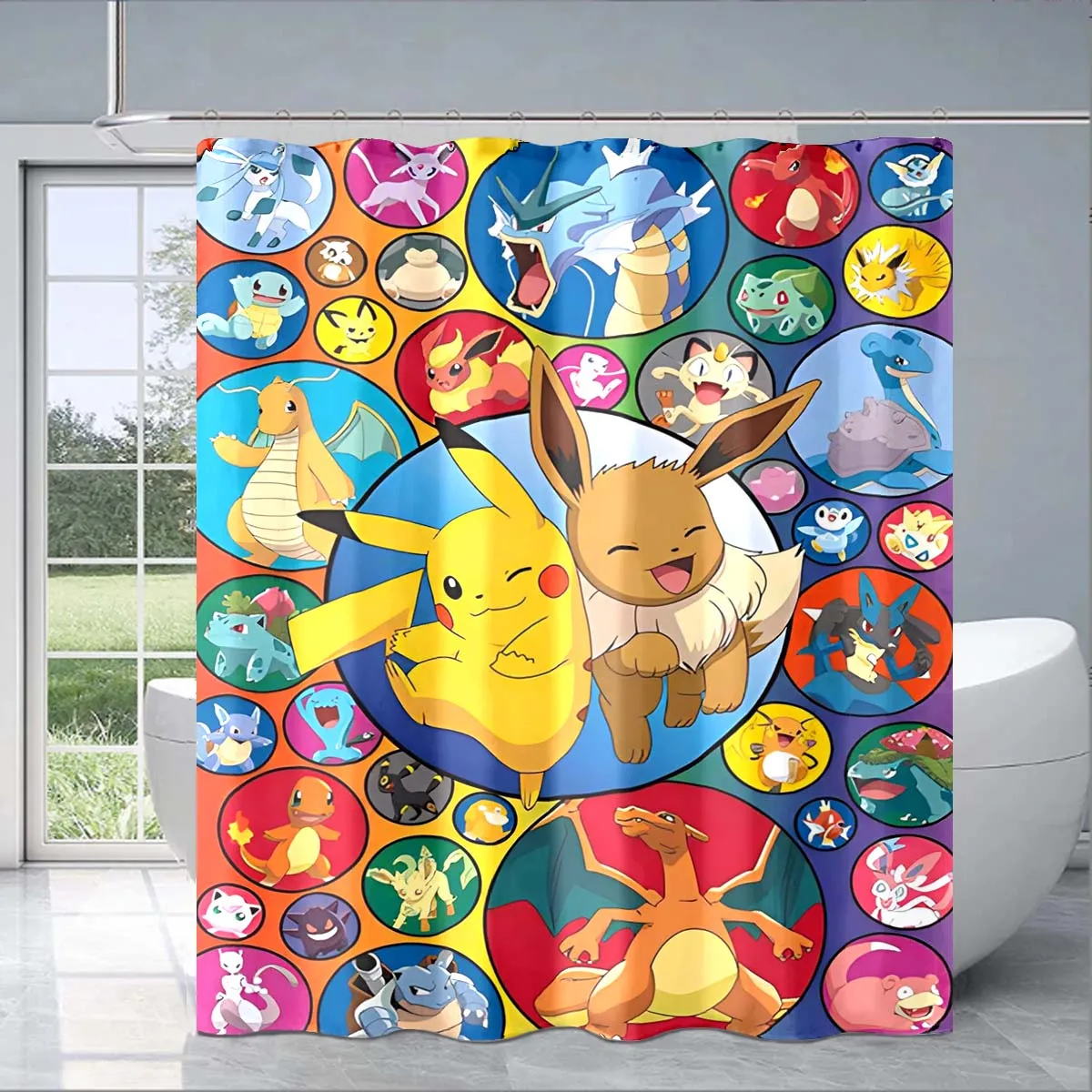 8 Size Cute Pokémon Cartoon Shower Curtain Pikachu 3D Printing Waterproof Bathroom Decoration Curtain Exquisite Family Gifts