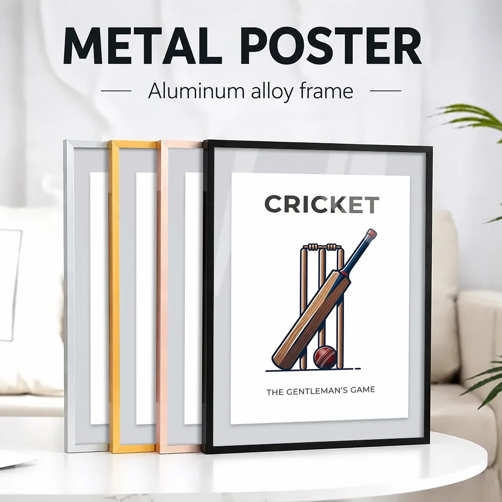 Minimalist Cricket Sport Framed Metal Print Customized Photo Energetic Action Style Wall Art For Bedroom And Office Coach Gift