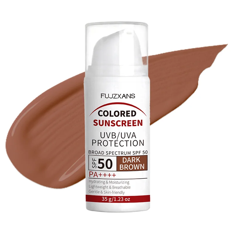 Crème solaire teintée au dioxyde de titane - Crème BB brun foncé avec SPF50, éclat naturel, protection UVA/UVB élevée, résistante à l'eau et à la