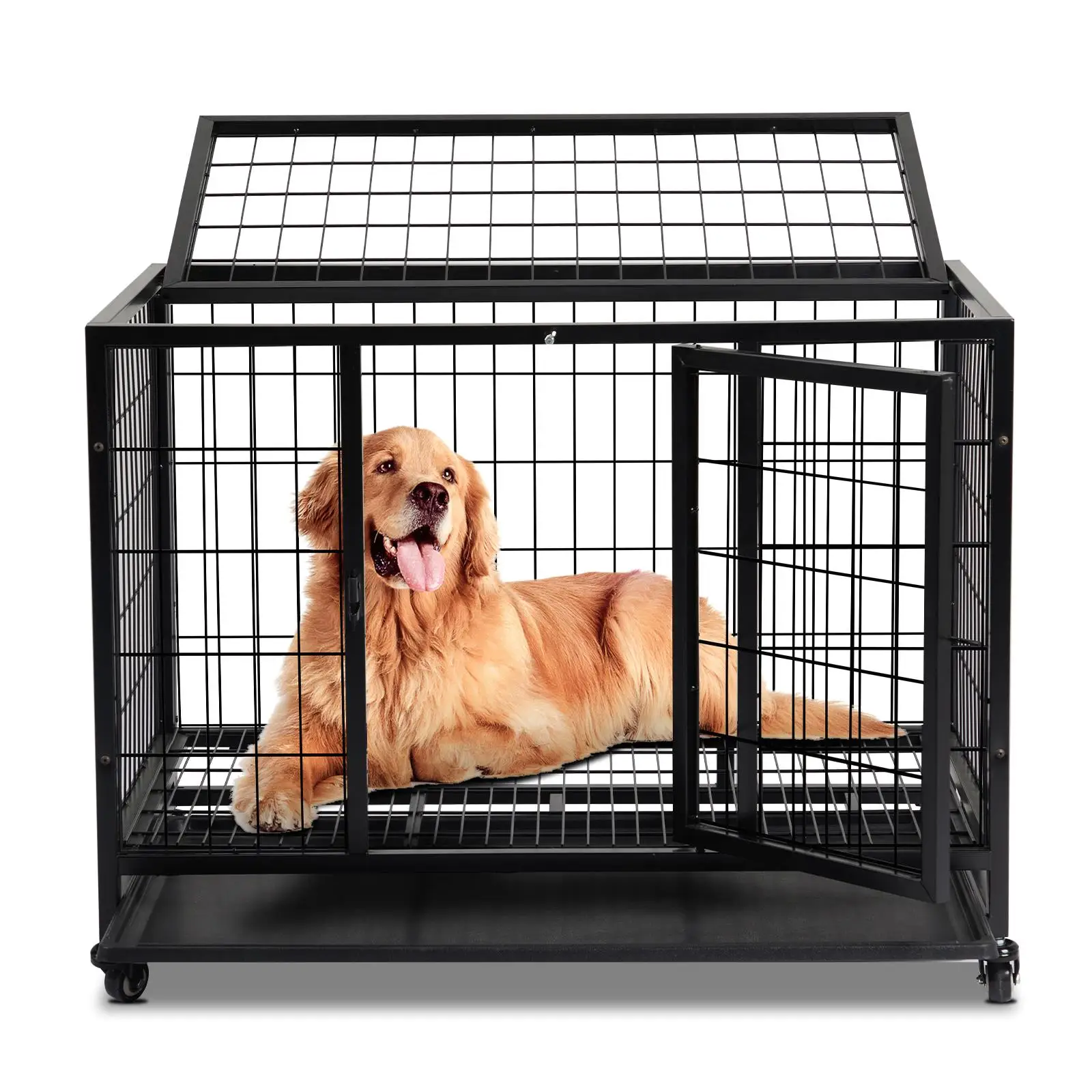 Heavy Duty 36 Dog Crate & Kennel for large Dogs - Indoor/Outdoor Pet Playpen with Double Doors, Secure Lock & Removable Tray