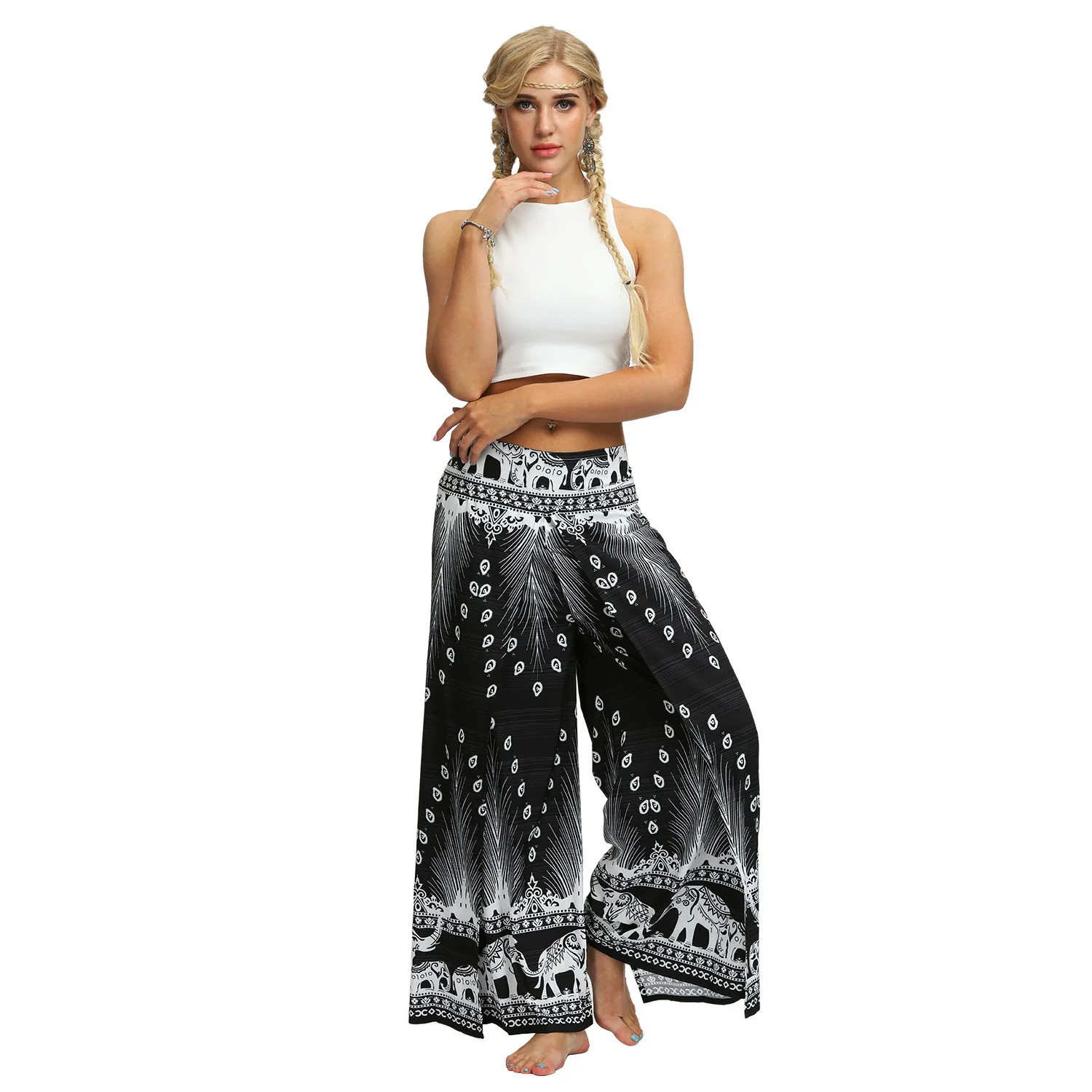 2022 Women's Sports Casual Pants Thailand Indonesia Style Printed Wide Leg  Bohemian Fitness Yoga 