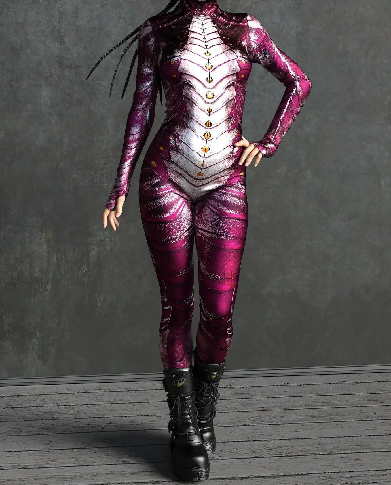 Horror-Monster Damen Cosplay Punk-Rüstungs-Jumpsuit Kostüm Elastischer Festtags-Party-Auftritts-Bodysuit Overall Zentai – Detail 18