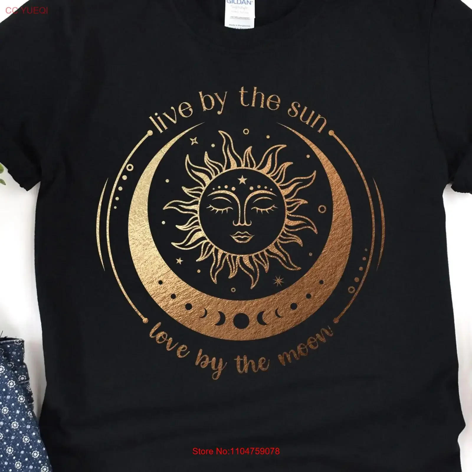 Live By The Sun Love Moon T Shirt Inspirational Life Motto Balance Celestial Positivity vintage Washed graphic Casual Slightly