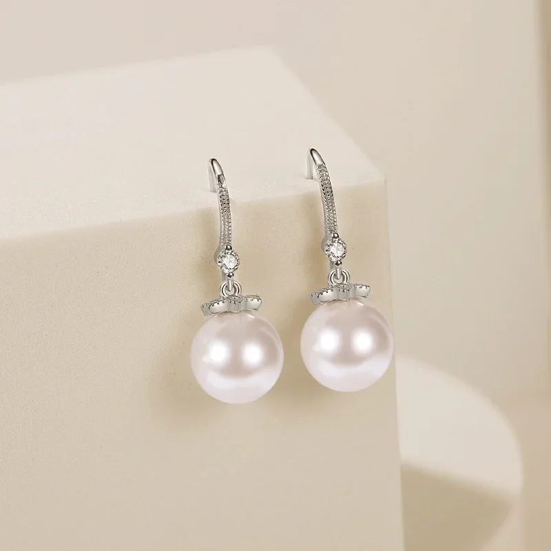 SHSTONE 925 Sterling Silver Romantic Crystal Pearl Earrings for Women Fashion Designer Jewelry Party Wedding Accessories Gifts