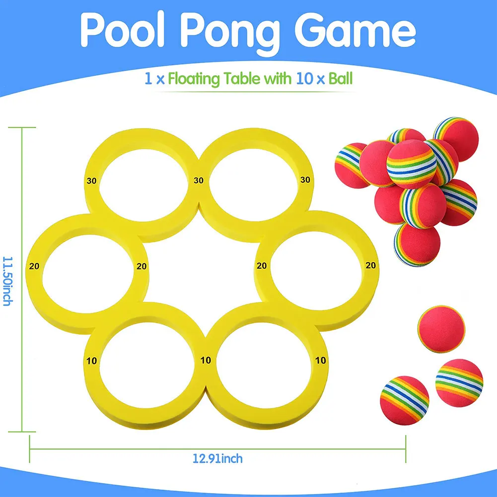 Juego de juguetes para piscina con 10 bolas, círculo de lanzamiento EVA, juguetes para deportes acuáticos, piscina flotante, juguetes acuáticos para niños y adultos
