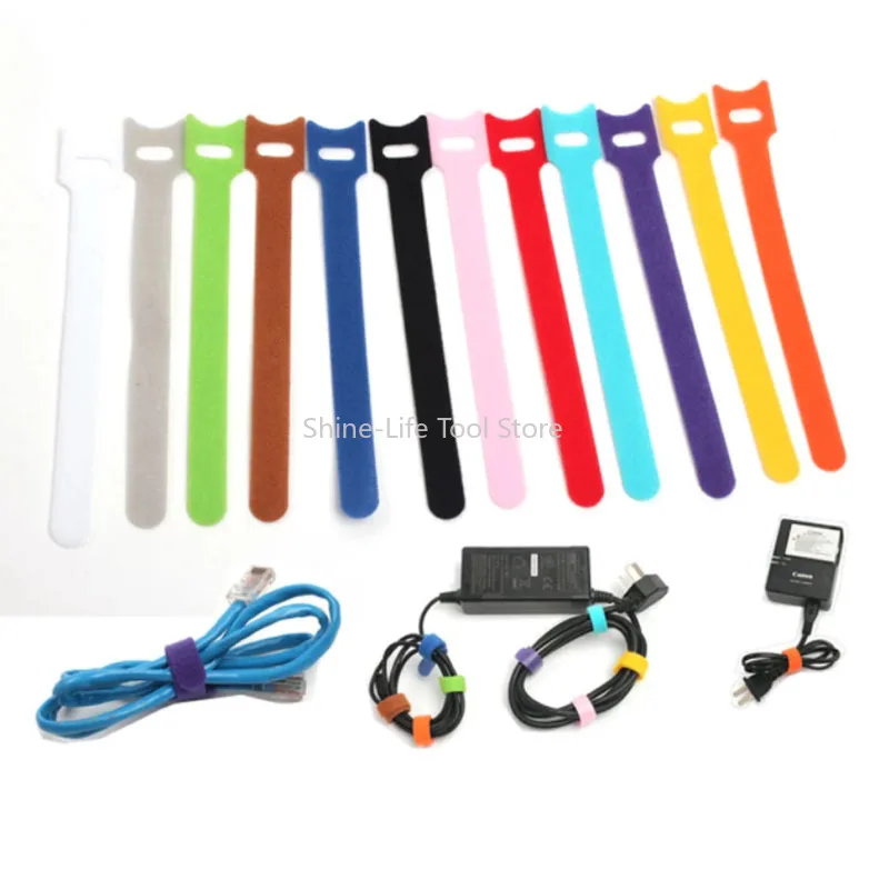 Length 150/200mm T-type Cable Tie Wire Colored Self Adhesive Releasable Cable Ties Hook Loop Straps Wrap Zip Bundle Bandage Tie