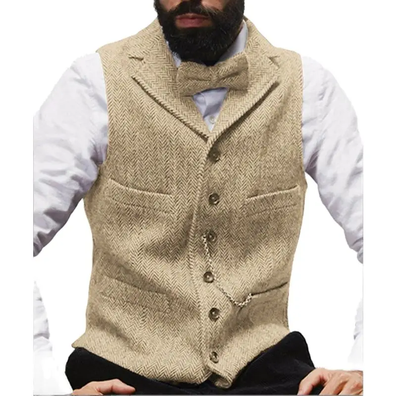 

Men Suit Vests Black Waistcoat Vest Man Steampunk Jacket Striped Tweed V-neck Slim Fit Gilet Homme Wedding Clothing