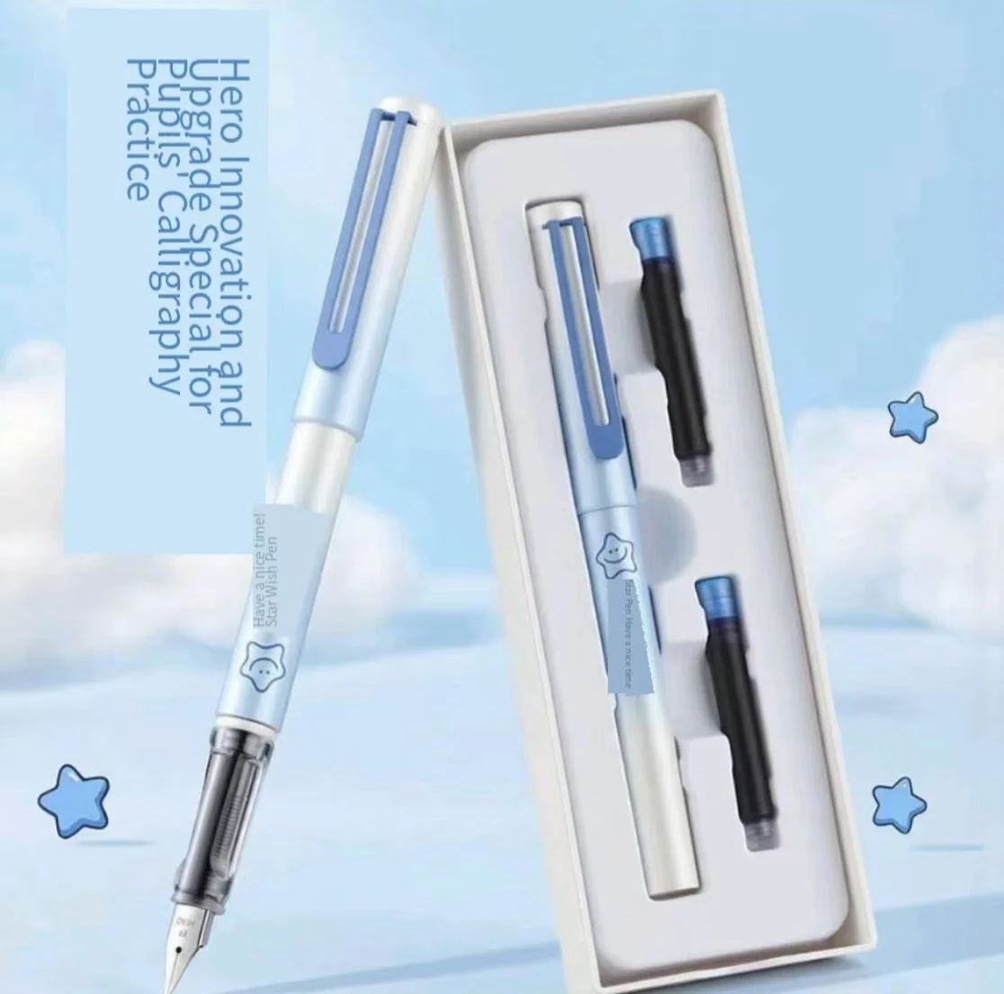 Hero P220 Star Wish Fountain Pen, Replaceable Ink Cartridge, Beginner Practice Pen for Kids Handwriting Calligraphy