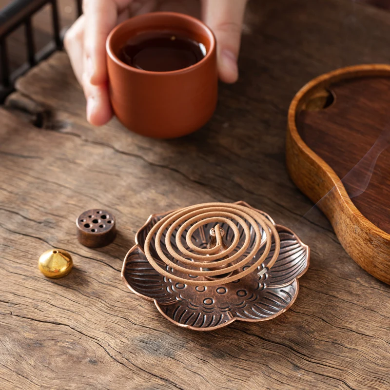 1 Set (Including 4 Pieces) Creative Lotus Leaf Alloy Incense Line Incense Coil Incense Multifunctional Incense Burner Home Decor