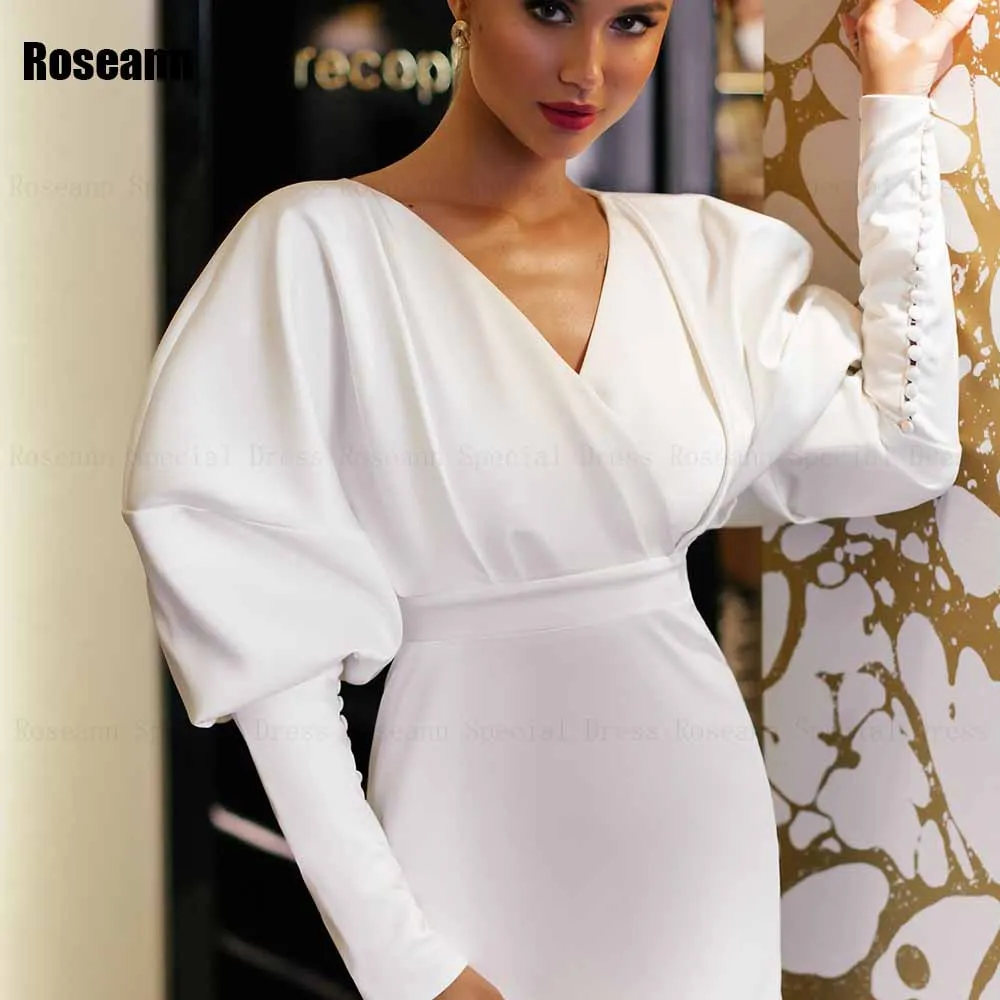 Robe de mariée sirène exquise personnalisée, nouveau Design, col en v, manches bouffantes, dos ouvert, robes de mariée en Satin, 2025