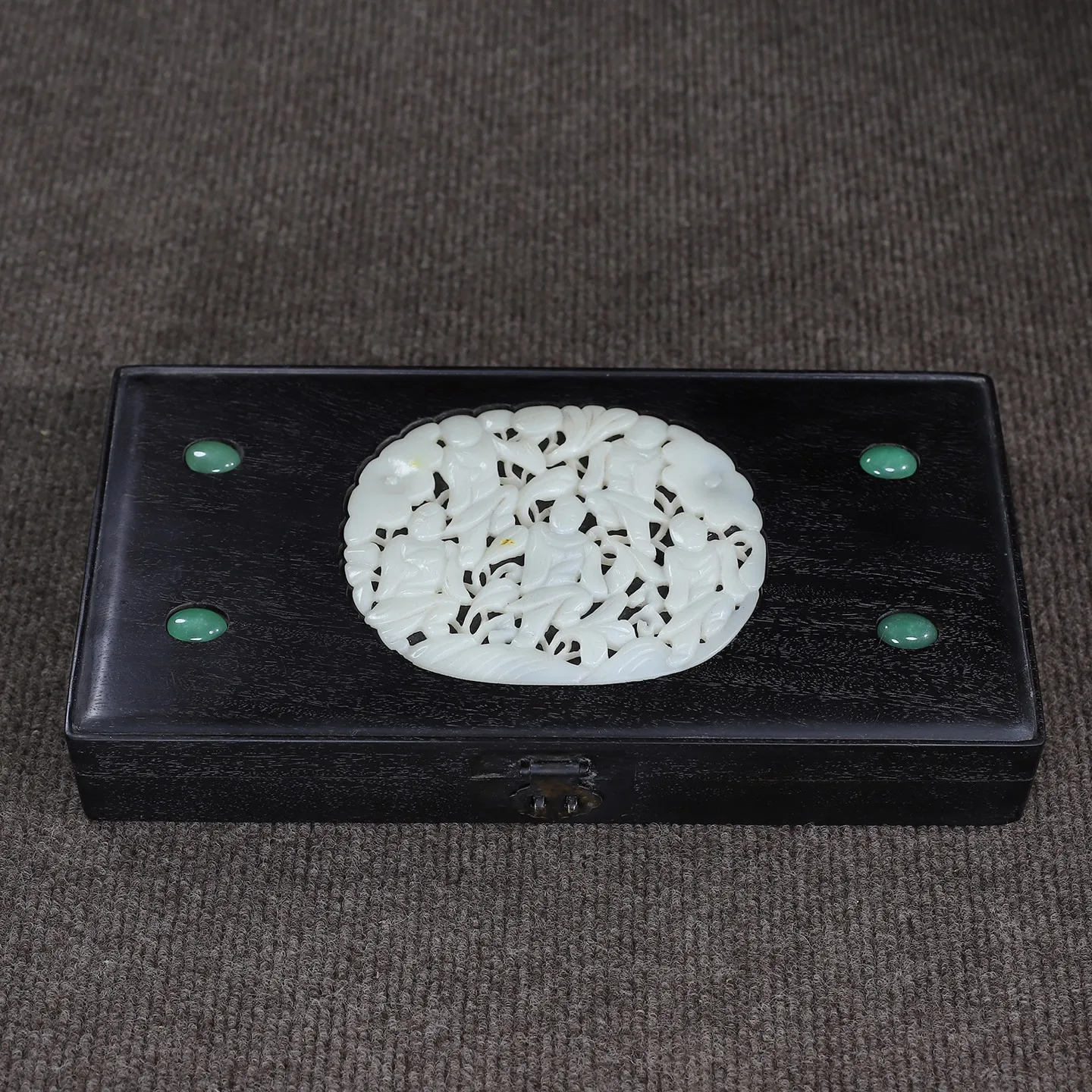 Ebony Wood Abacus With Jade Beads In A Box, Box Length 28.5Cm