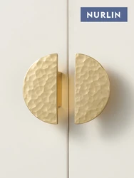 Nurlin Solid Brass Hammer Pattern Cabinet Handle Handmade Knocking Pattern Round Half Round Long T-shaped Door Drawer Knobs