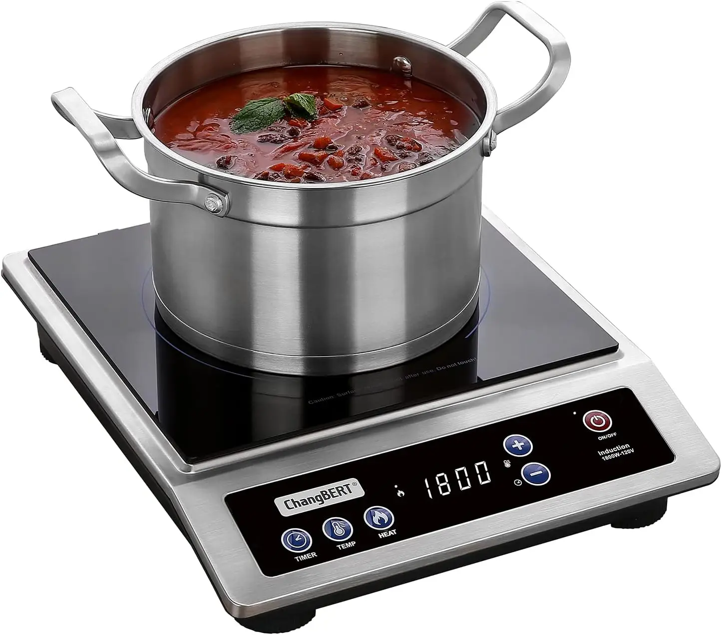 

Commercial Grade Portable Cooker, Large 8” Heating Coil, 18/10 Stainless Steel Countertop Burner with NSF Cer