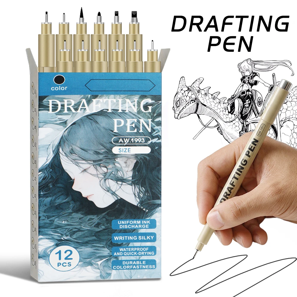 

6/9/12 Pcs Micro Line Pen Waterproof Quick-Drying Professional Paint Comic Design Drawings Drafting Pen Office School Art Tool