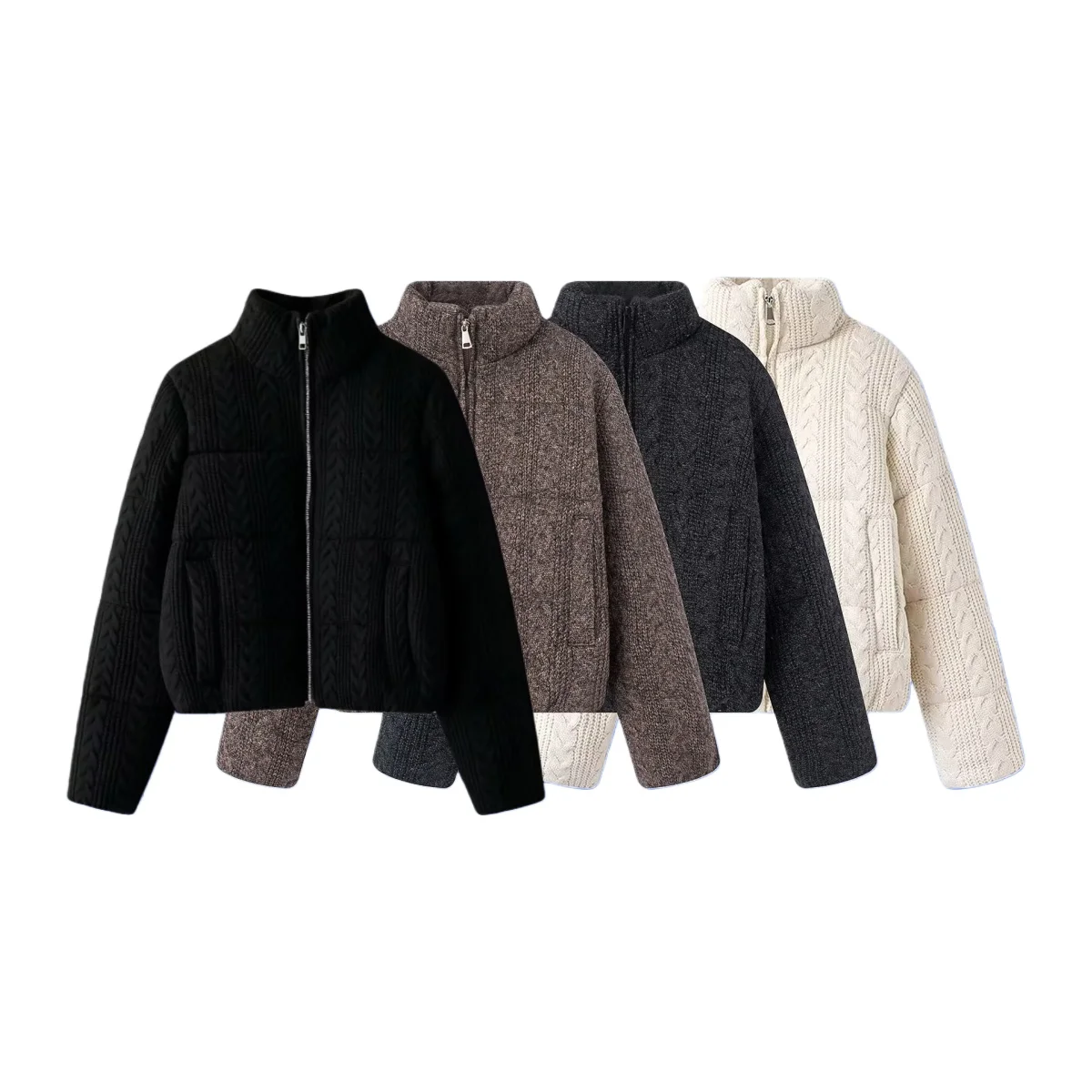 

Новая зимняя женская повседневная модная восьмипрядная женская вязаная теплая толстая куртка с длинными рукавами и воротником-стойкой