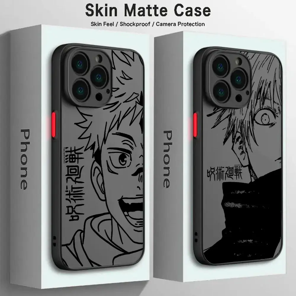 Blcak Hot Jujutsu Kaisen Anime Phone Case For iPhone 15 14 13 12 11 Mini Pro Max XR XSMax 7 8 Plus Matte Transparent Back Cover