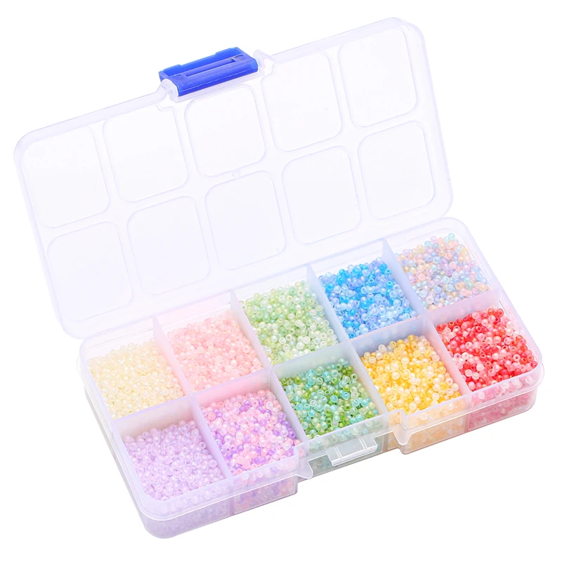 10 grid box glass rice bead rainbow/frosted paint/letter bead with multiple styles to choose from, charming DIY jewelry bead