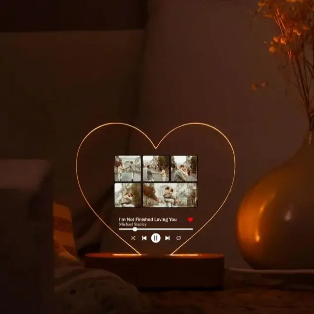 شخصية الموسيقى صورة ضوء مضيئة القلب الموسيقى اللوحة مخصص ضوء الليل مع أغنية هدية له هدية رومانسية للزوجين