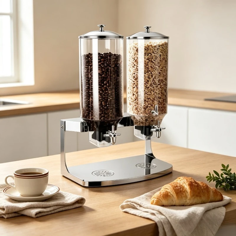 Double Head Cereal Dispenser Storage Container Organizer Airtight Large Capacity Pantry Kitchen Granola Oatmeal Dispenser