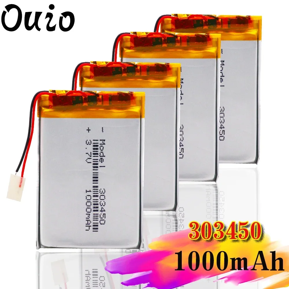 Rechargeable 3.7V 1000mAh Battery 303450 Lithium Polymer Li-Po Li Ion Battery Lipo Cells For MP3 MP4 GPS Electric Toy BT Headset