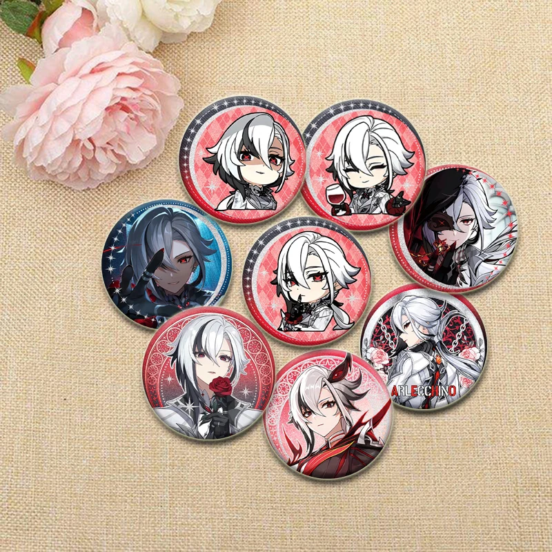 Fans Collections Game Anime Brooches Genshin Impact Enamel Pins Backpack Collar Arlecchino Cartoon Badge Jewelry Accessorie Gift