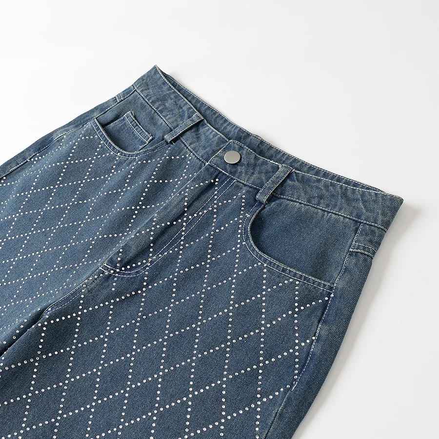 

Женские джинсы с высокой талией во французском стиле, летняя коллекция, широкие брюки, полиэстеровая ткань, застежка-молния, женские свободные брюки