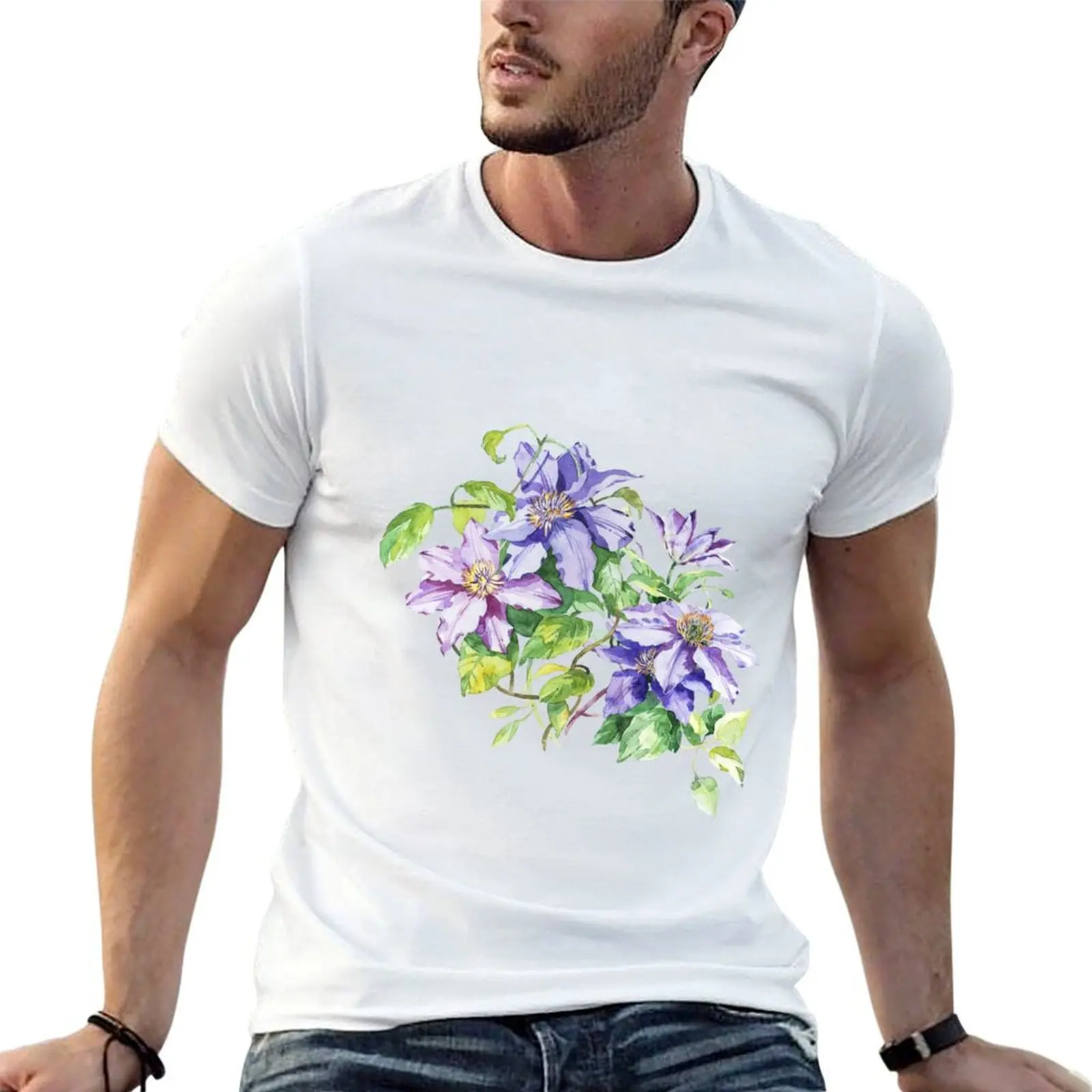 Flowers watercolor illustration T-Shirt t shirts with prints t shirts cotton 100% t shirts for man pack cotton T-shirt