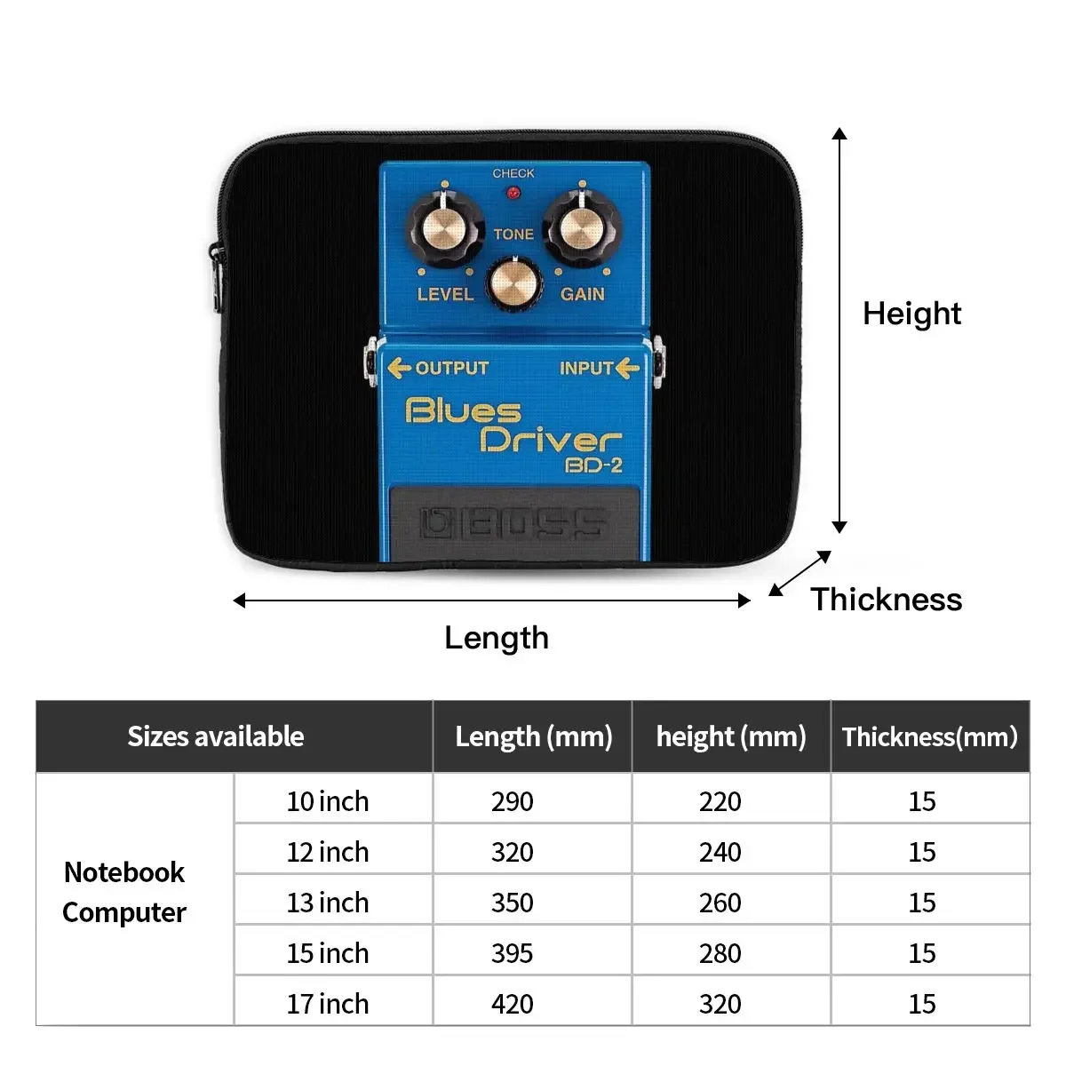 Blues Pilote BD-2 Overdrive Bluesbreaker JEPedal Dirty Notebook Laptop Bag Case Poudres Tablette Antichoc Case Bag