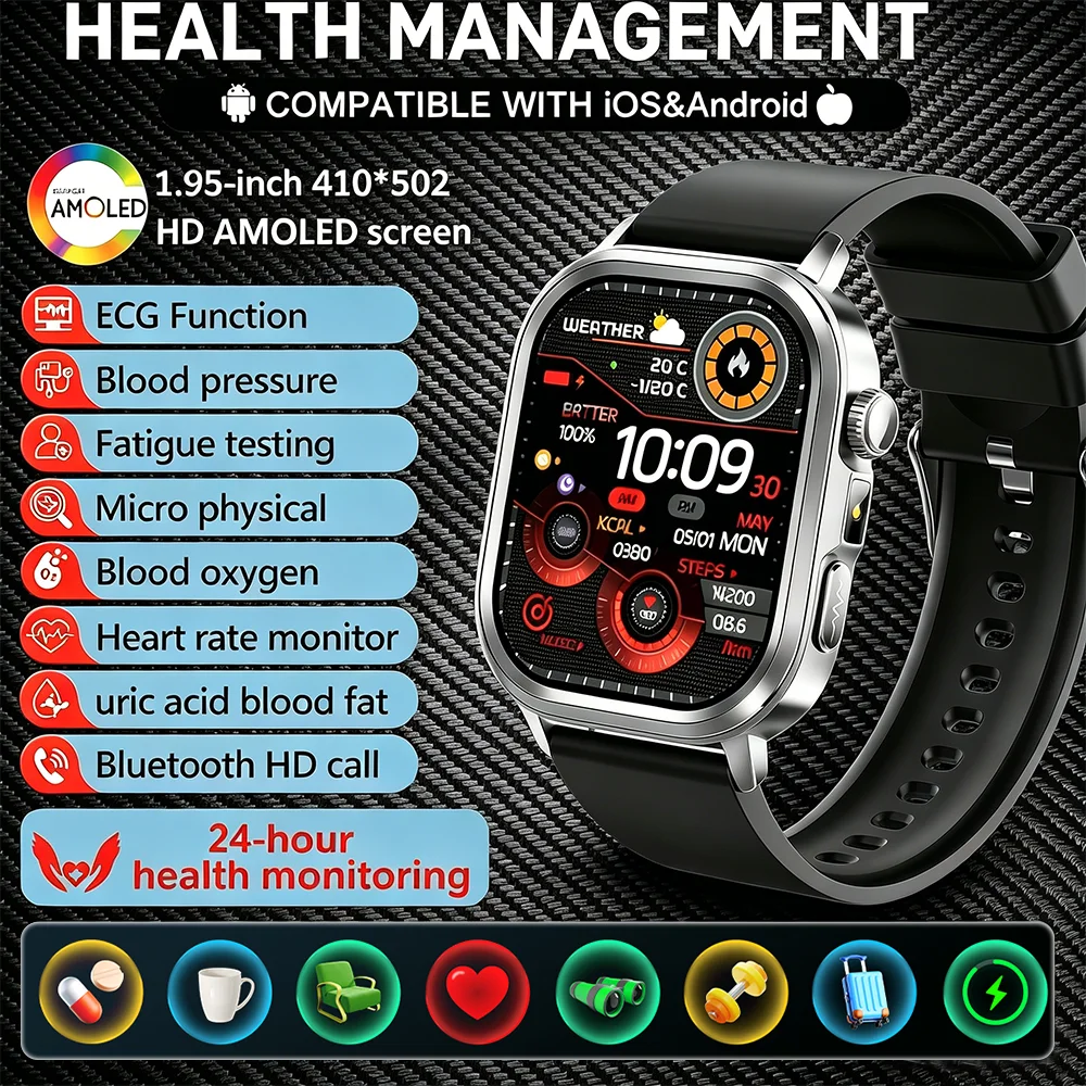 

Accurate Health Tracking Smart Watch 2025 ECG+PPG Uric Acid Blood Pressure Blood Oxygen Body Fat Analysis With LED Flashlight