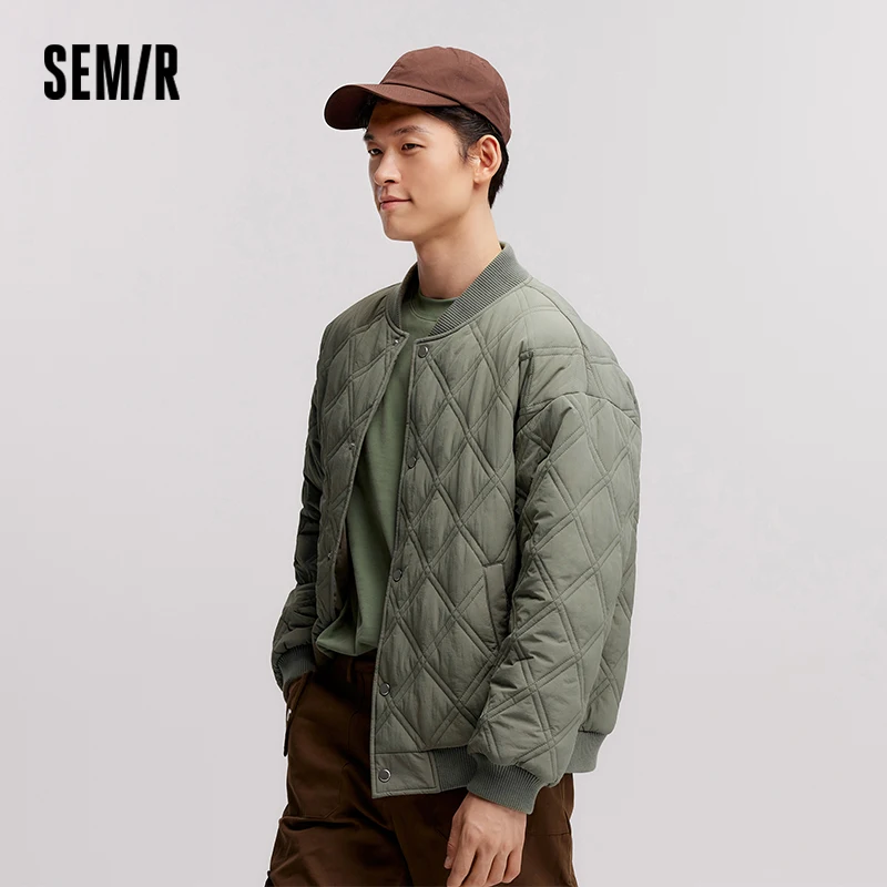 Semir Cotton Jacket Men 2024 Winter New Slightly Wrinkled Quilted Rhombus Texture Thin Baseball Trendy Cotton Jacket