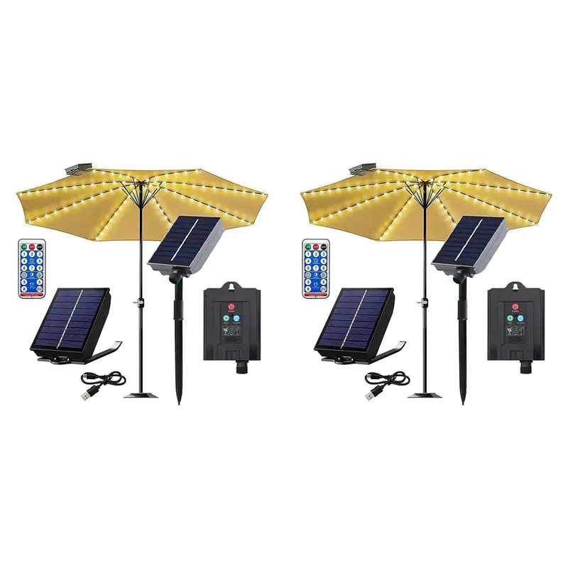 AA05 2X أضواء المظلة الشمسية مع جهاز التحكم عن بعد، مصباح مظلة LED للفناء يعمل بالطاقة الشمسية مع مشبك للحديقة، 8 أوضاع 104 LED #1
