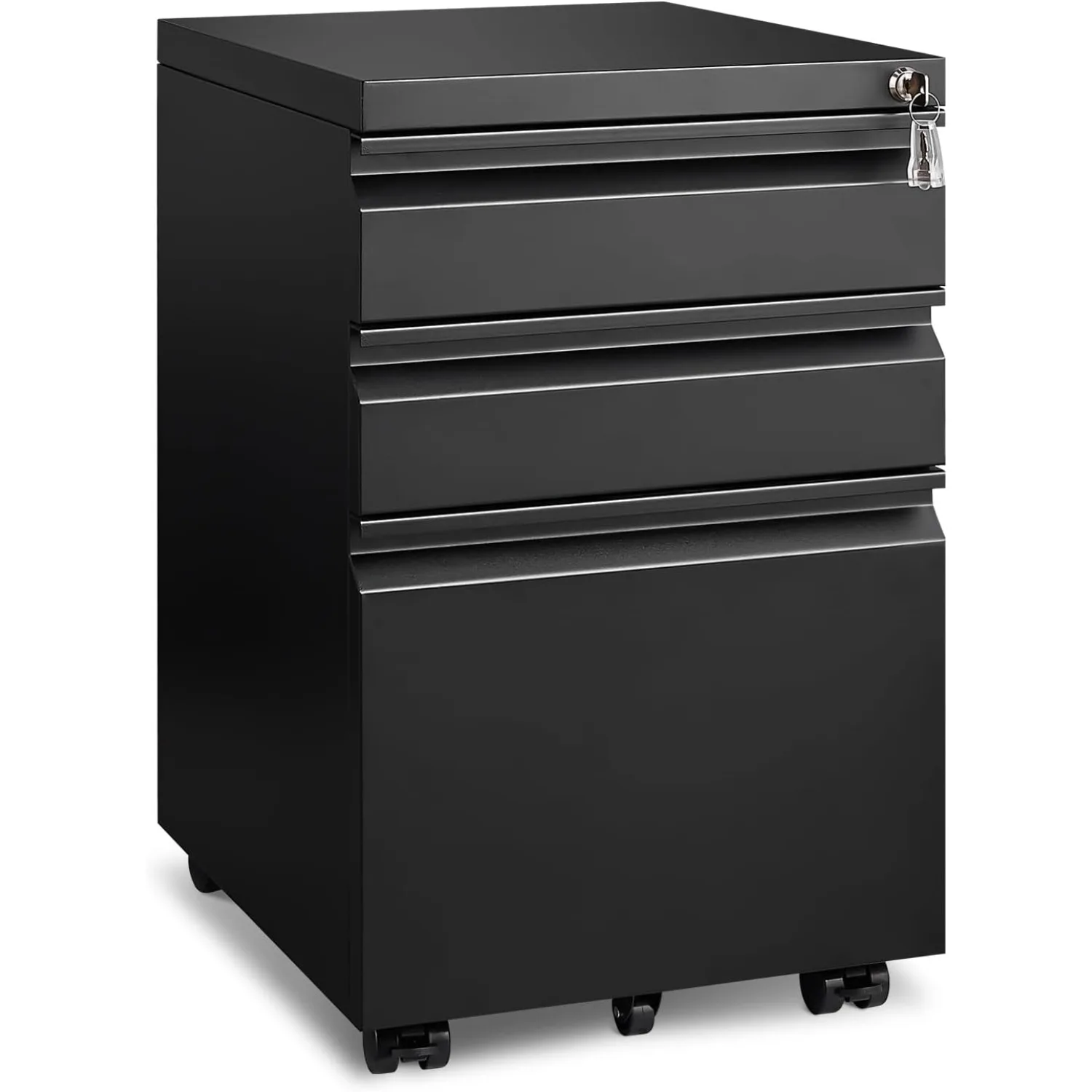 3 Drawer File Cabinet for Home Office, Under Desk Mobile Filing Cabinet with Lock for A4-Size/Letter-Size/Legal-Size, Black