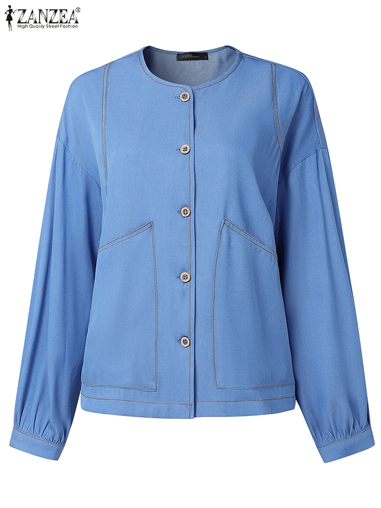 

ZANZEA Women Autumn Cardigan 2025 Fashion Long Sleeve Shirts Buttons Solid Casual Tops Elegant Office Lady Denim Thin Outercoats