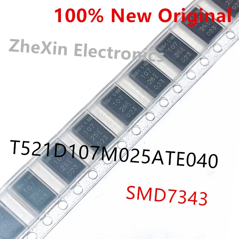 10PCS/Lot   T521D107M025ATE040  100uF 25V 7343   Surface Mount Tantalum Capacitor  T521D107M025