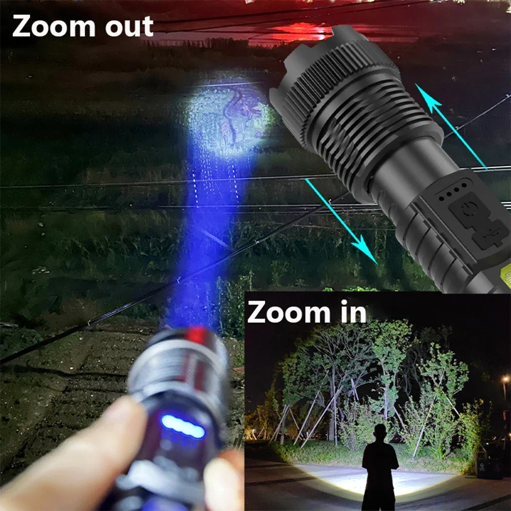 High Power LED Taschenlampe USB Aufladbare Taschenlampe Starke Licht Taschenlampe Long Range Taktische Zoom Lampe Outdoor Camping Laterne