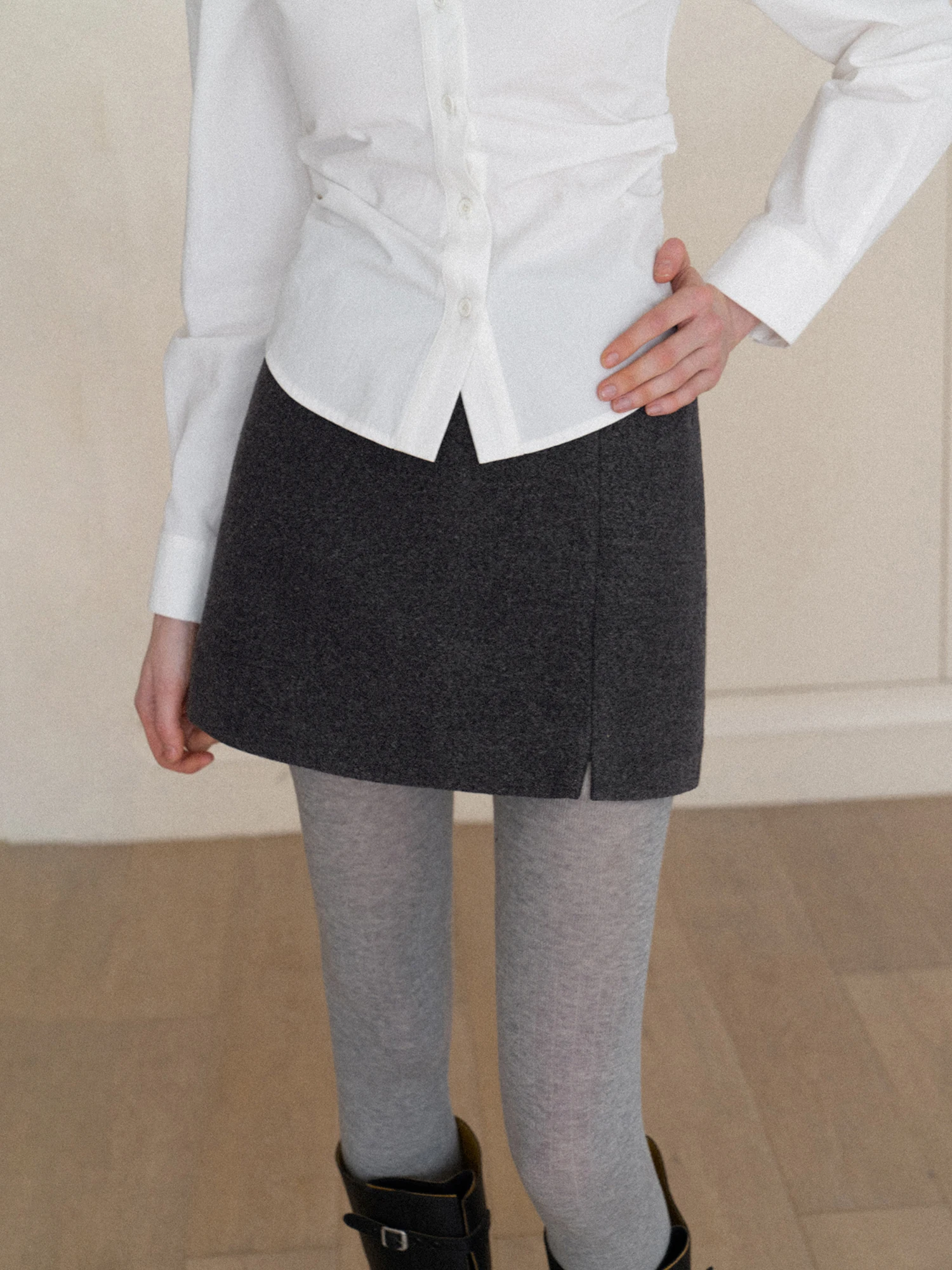 

High Waist A-Line Skirt with Side Slit Women's Woolen Polyester Fiber Casual Sle Autumn Winter Slimming Skirt