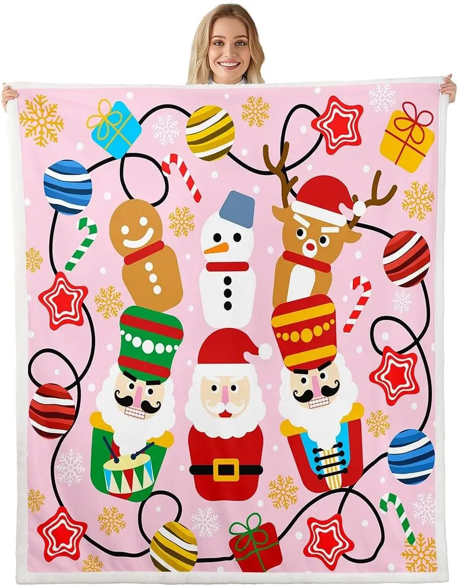 Christmas Throw Blanket The Nutcracker Soft Fleece Sherpa Cozy Fuzzy Plush Warm Santa Claus Fuzzy Plush Throw Cute Deer Baby