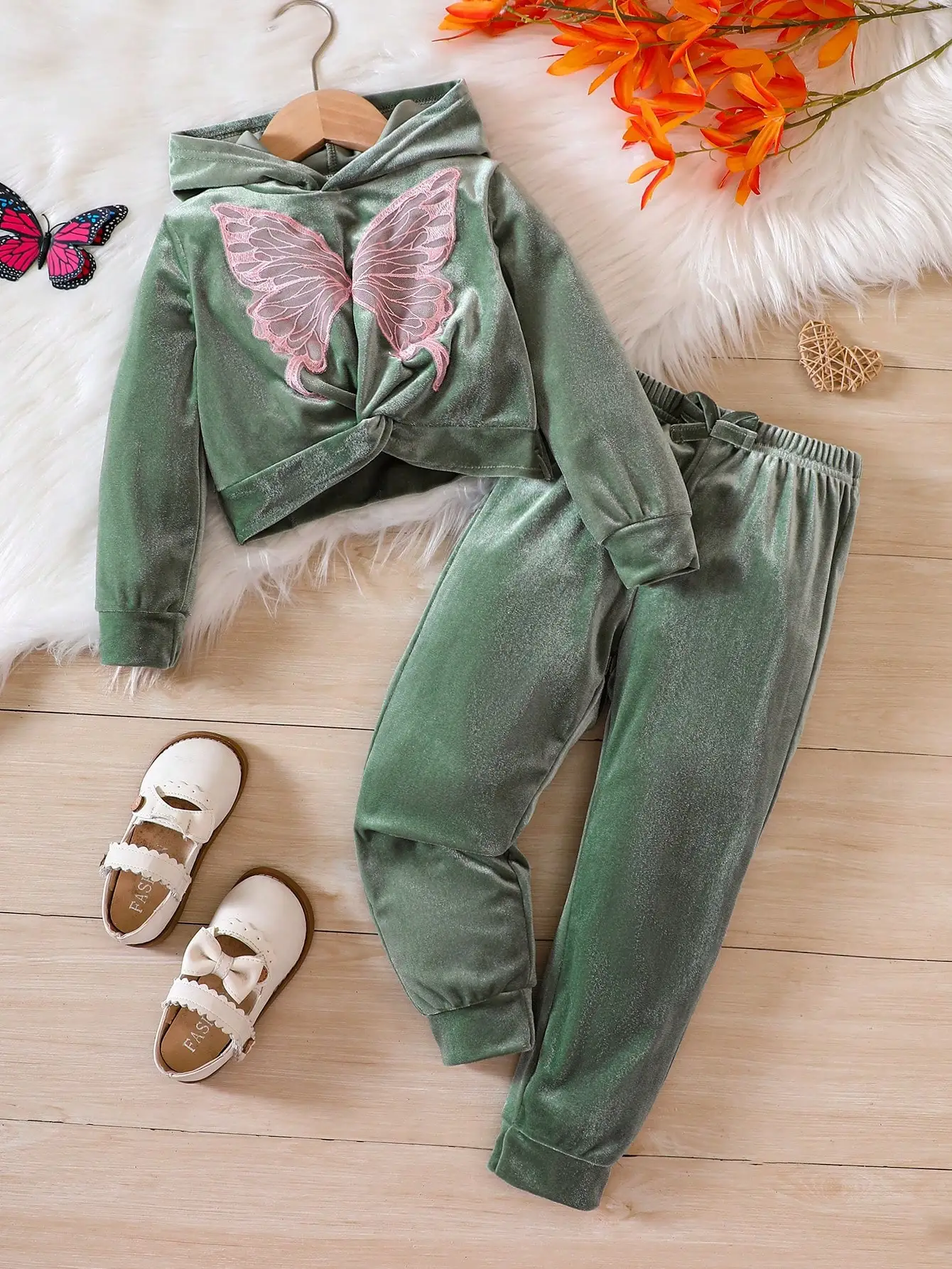 Girls' Clothing Set Hooded Long Sleeve Printed Top Long Pants Set Girls' Daily Casual Set Small Design Sense Fashion Set