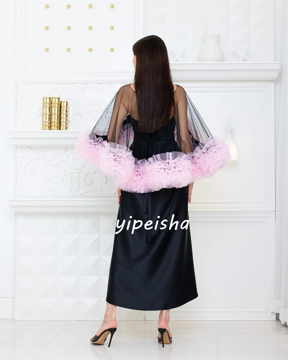 Customized S Pleat Clubbing A-line High Collar Bespoke Occasion Gown Midi Dresses