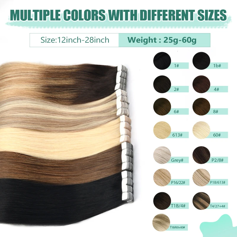 AW Tape In Human Hair Extensions Real Human Hair NoneRemy Straight Natural Seamless Invisible Skin Weft  Adhesive Hair Extension