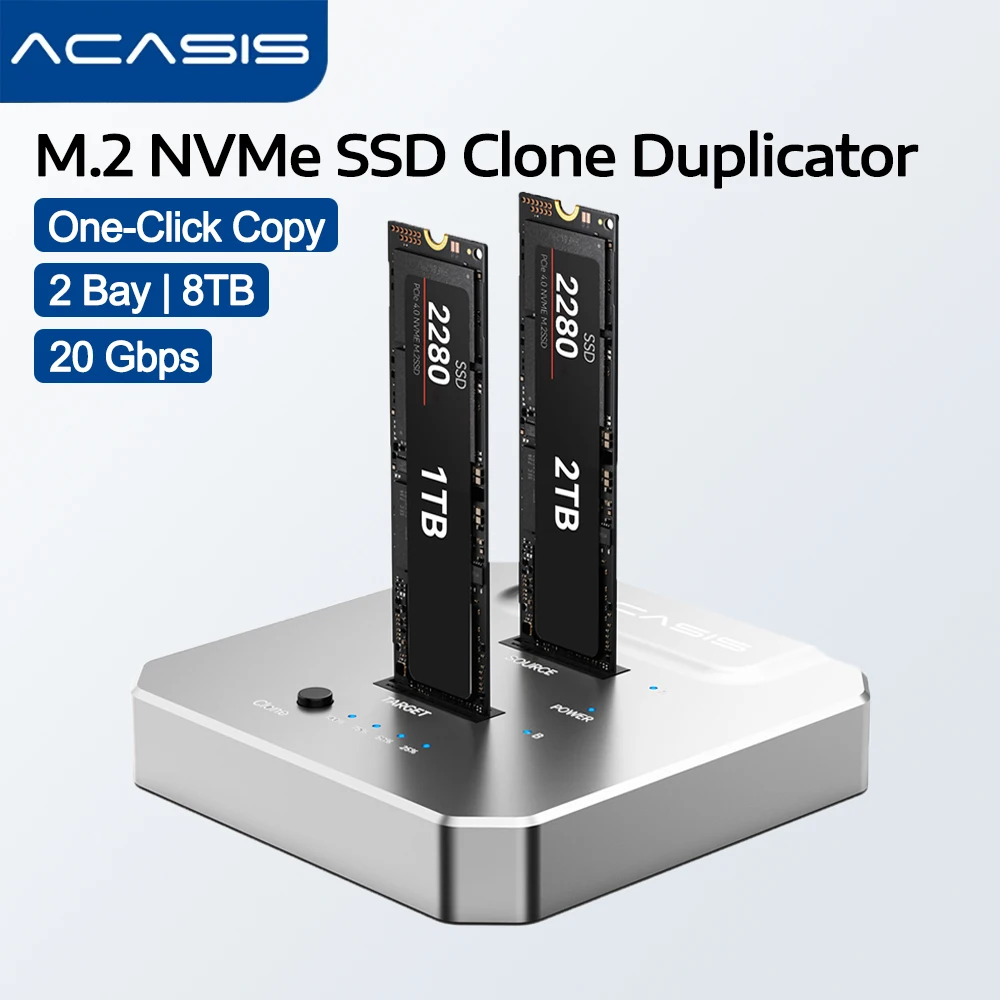 

Дубликатор Acasis 20 Гбит/с NVMe M.2 с двумя отсеками M.2 NVME SSD-клонер Offline Clone USB 3.2 Type-C NVME SSD Чехол для 2230/42/60/80 SSD
