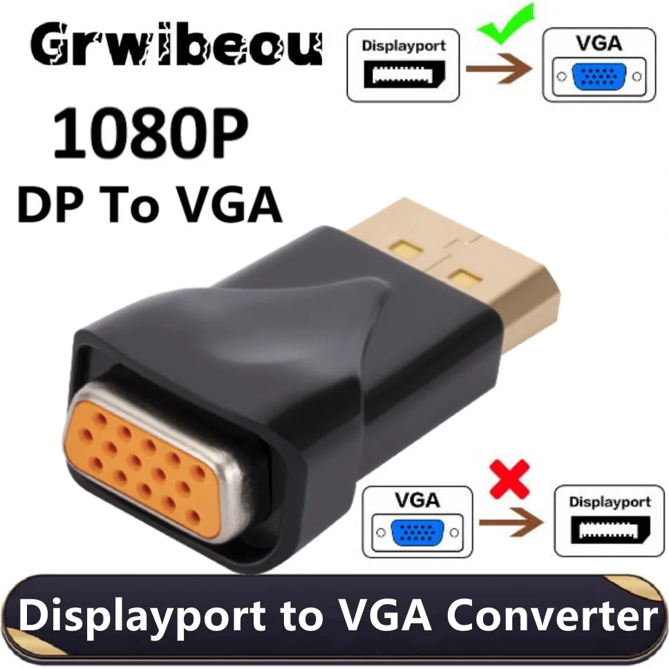 Grwibeou DP to VGA Adapter Male to Female 1080P DisplayPort Display Port to VGA Converter for PC Laptop HDTV Monitor Projector