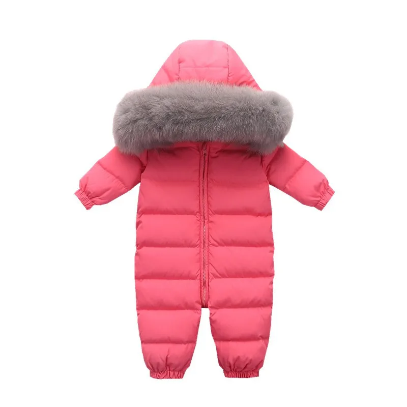 -30 Degree Russian Winter Baby Boys Jumpsuit Faux Fox Fur Plus Velvet Toddler Boys Overalls 1-4 Years Infant Boy Romper Snowsuit